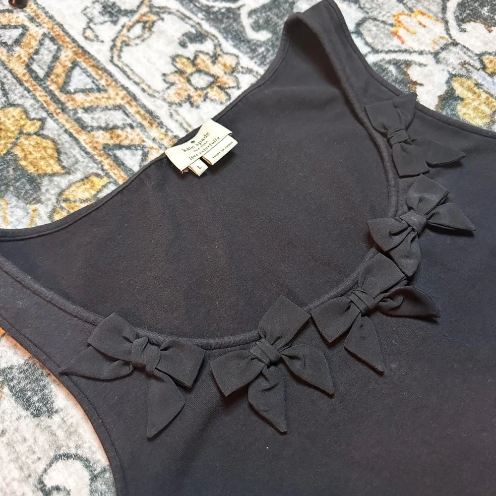 Kate Spade New York‎ Black Sleeveless Bow Neckline Tank Top Womens Large